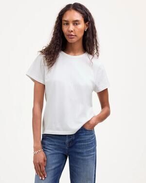 Madewell The Perfect Crewneck Tee SZ 2XS Eyelet White Jersey Cotton Short Sleeve